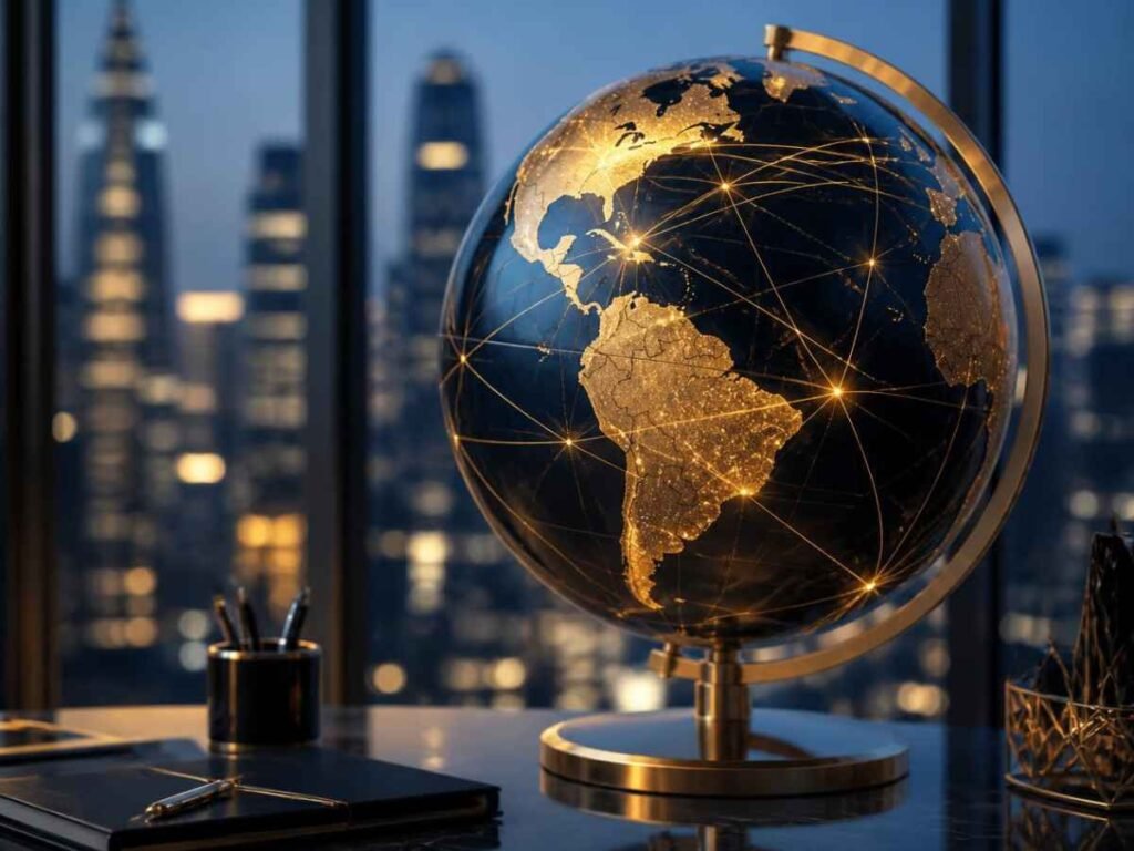 World globe with global connection lines for market expansion